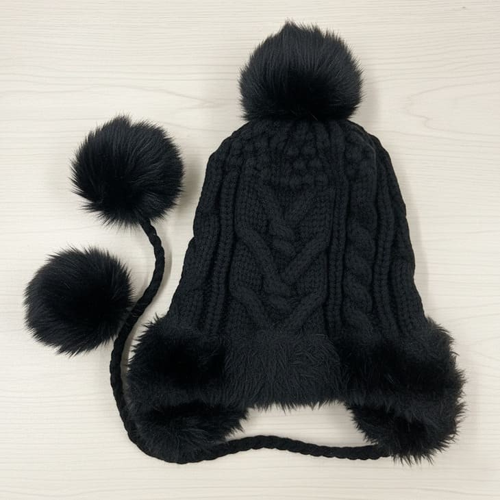 耳当て付きニット帽 秋冬 レディース フェイクファー ポンポン付 防寒 小顔 かわいい お洒落 ニットキャップ【z155】 |  | 04