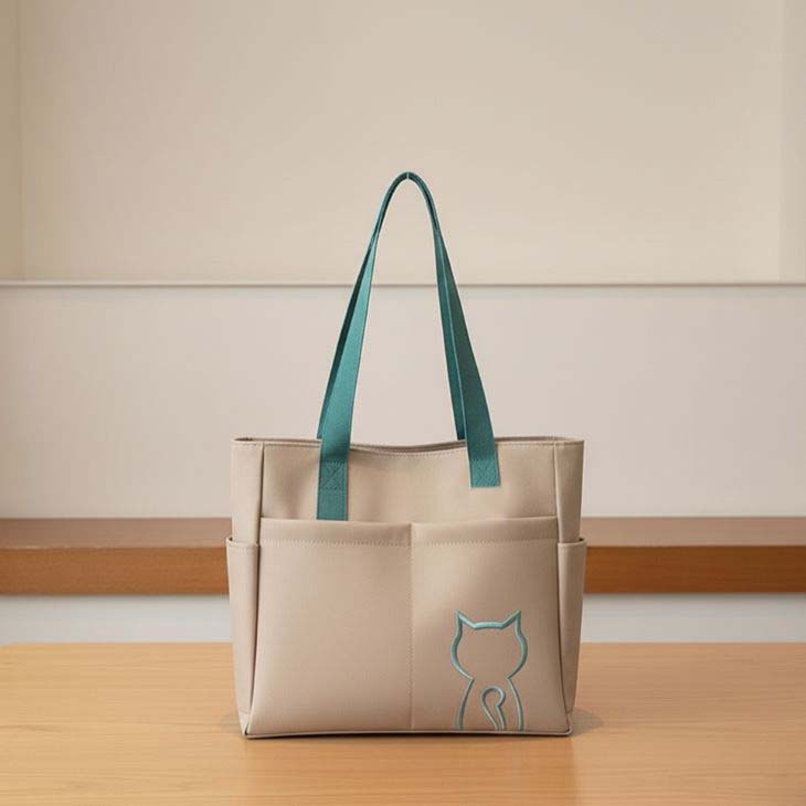 トートバッグ 猫 キャット ワンポイント 刺繍 猫好き かわいい サイド