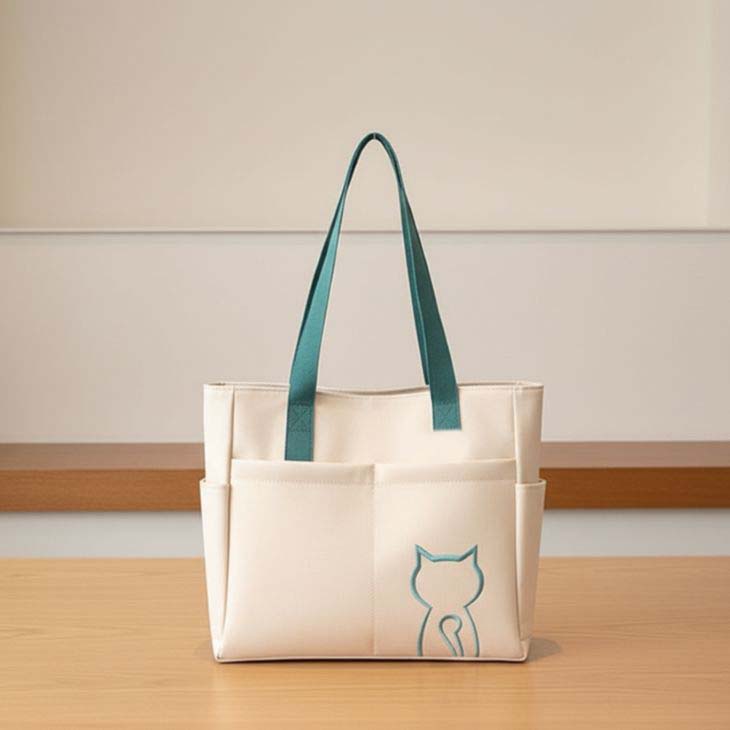 トートバッグ 猫 キャット ワンポイント 刺繍 猫好き かわいい サイド