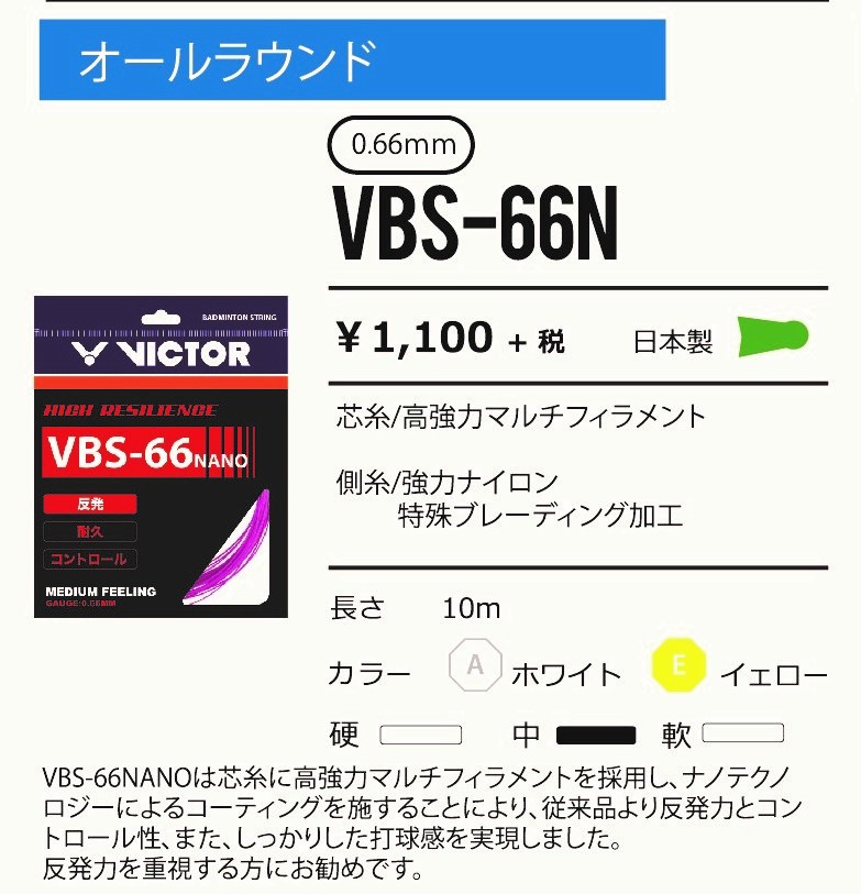 VICTOR VBS-66N RL / ビクター 0.66mm 200mロール バドミントン ストリング : victor-vbs66nrl :  ガット張りの店ネットイン - 通販 - Yahoo!ショッピング