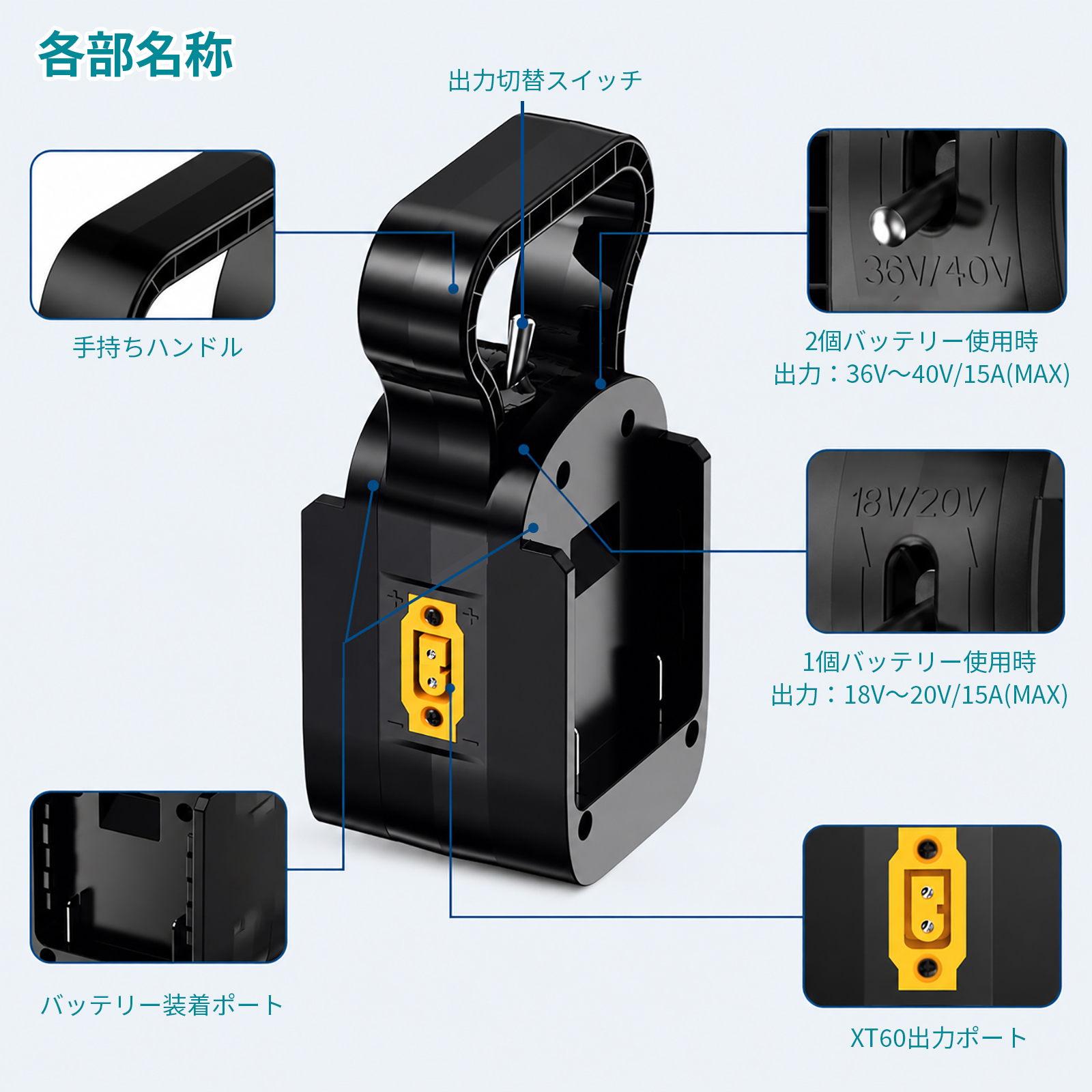 DIY向け マキタデュアルバッテリー変換アダプター コンバーター XT60