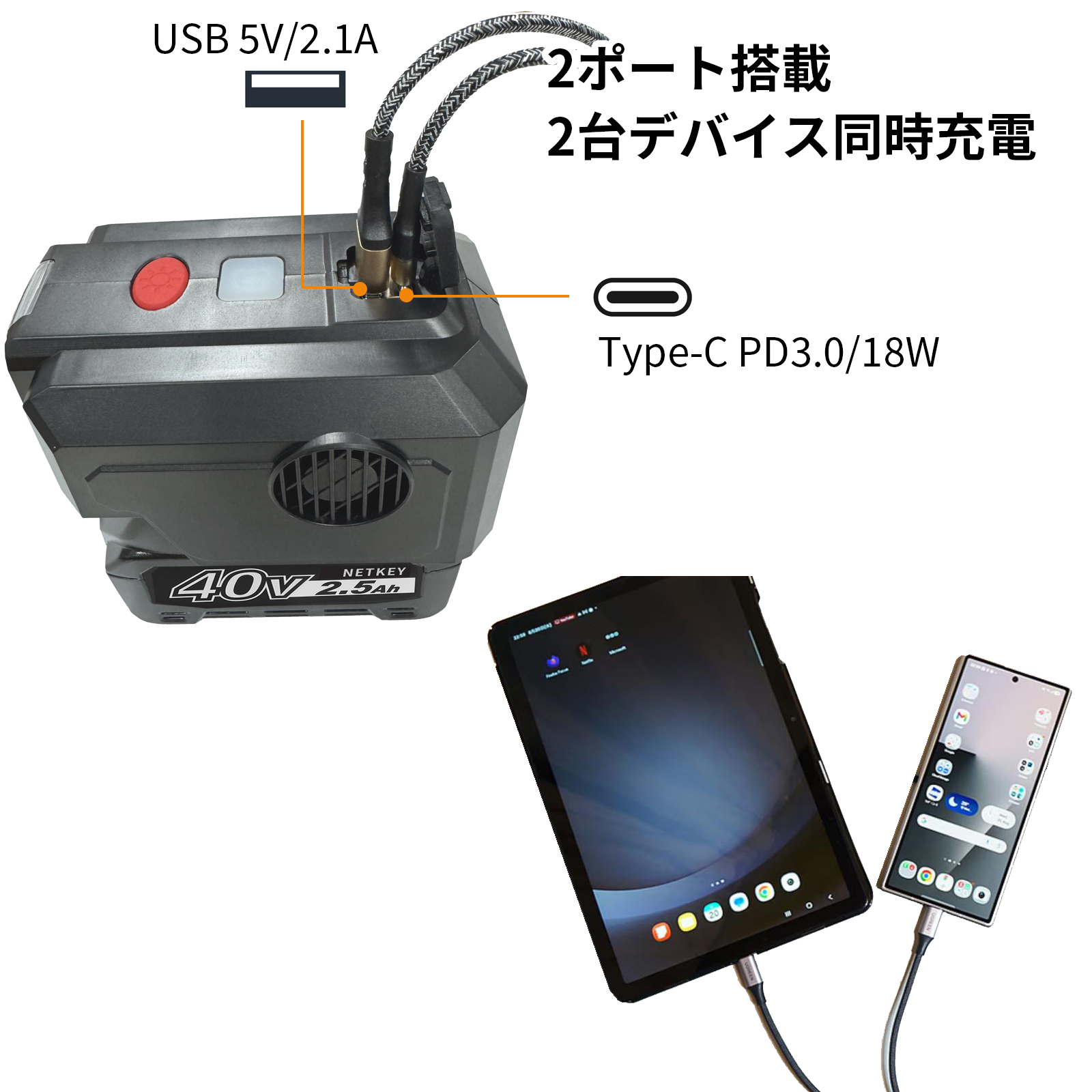 マキタ40Vmaxバッテリーインバーター 200W AC110V/USB出力 Type-C PD3