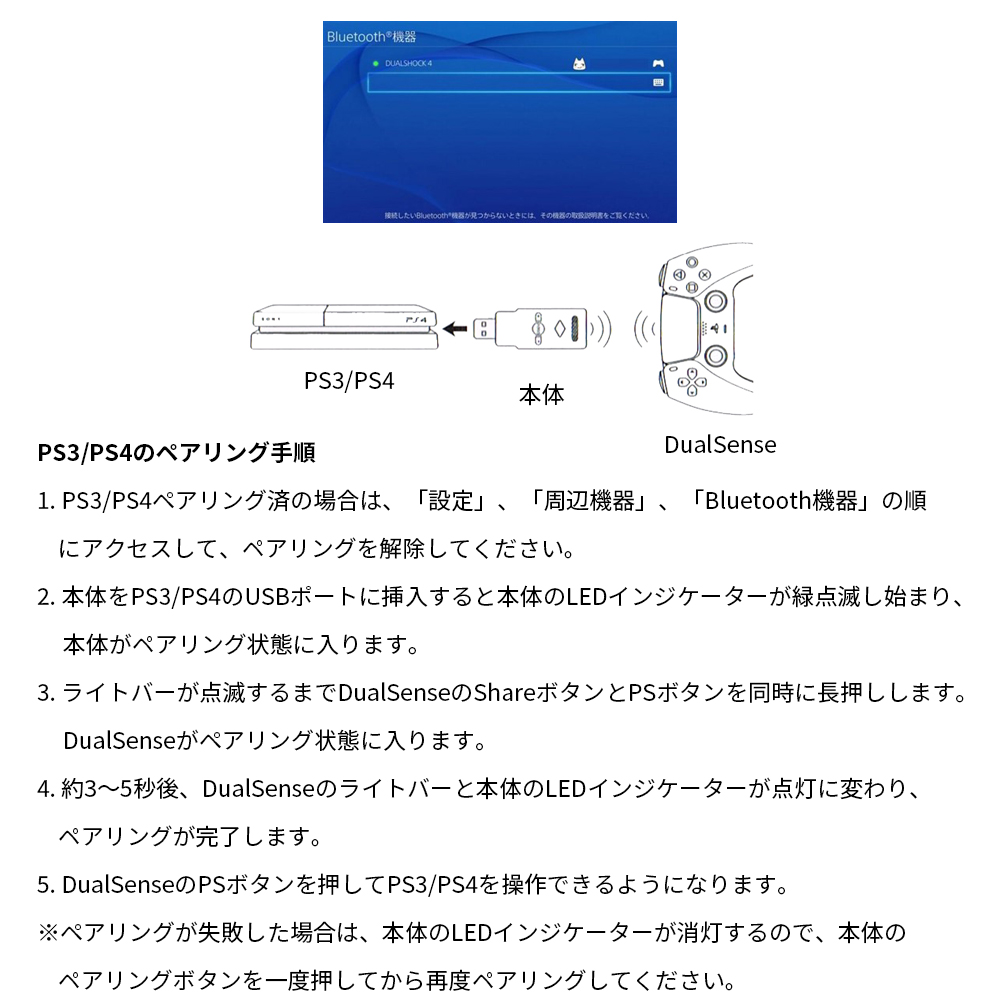 Bluetooth5.0 PS5コントローラー受信機 レシーバー DualSenseをPC