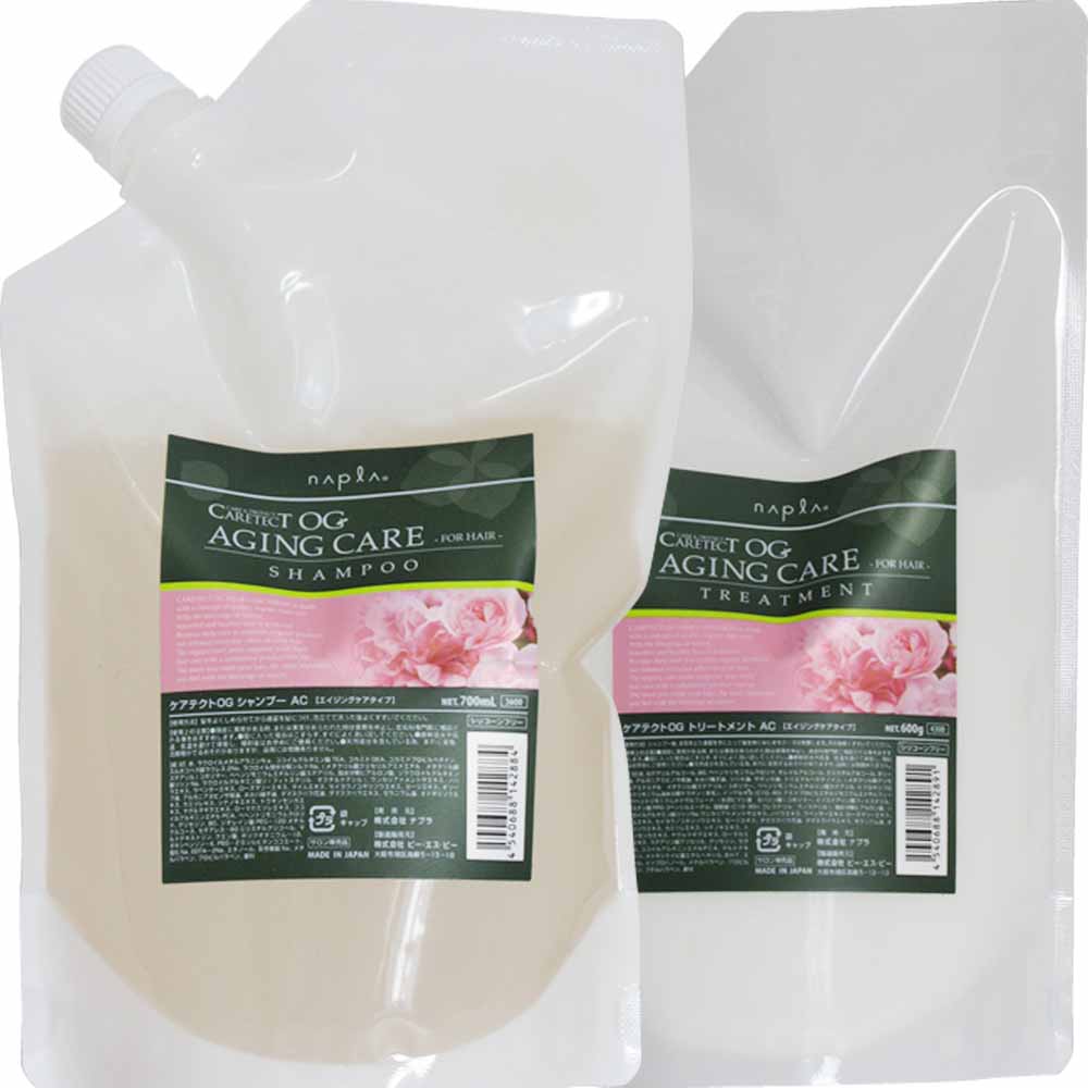 [ 美容室専売 詰め替え用 選べる 2点セット 送料無料 ] ナプラ ケアテクト OG シャンプー＆トリートメント / 700mL + 600g リフィル サロン専売品 ヘアケア | CARETECT OG | 01