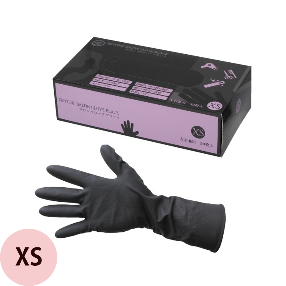 千時 サロングローブ ブラック 全4サイズ 50枚入 ゴム手袋 ブラック 天然ゴム コスパ シャンプー ヘアカラー サロン業務用品 美容師 理容師 |  | 01