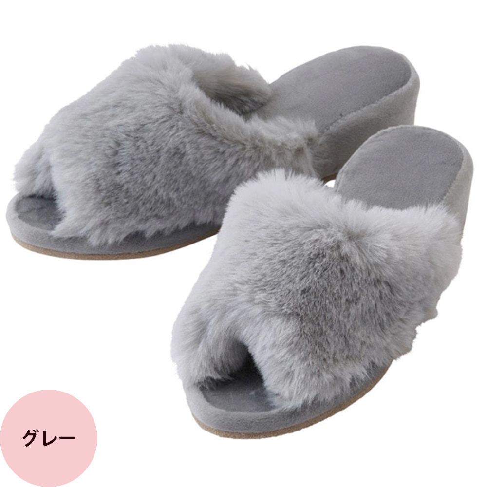 Simplicity シンプリシティ ふわふわファースリッパ ヒール4cm 全3色（グレー ブラウン ピンク） | ブランド登録なし | 01