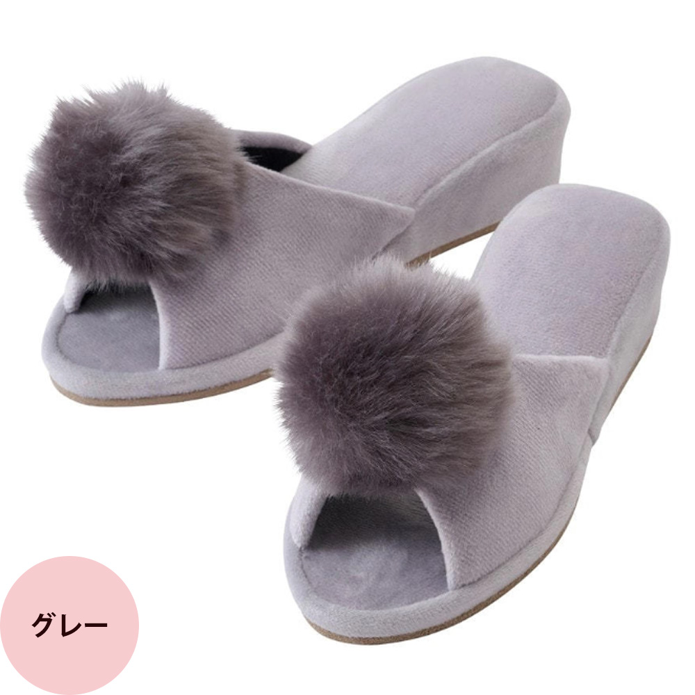 Simplicity シンプリシティ ぽんぽんファースリッパ ヒール4cm 全3色（グレー ブラック ピンク） | ブランド登録なし | 01