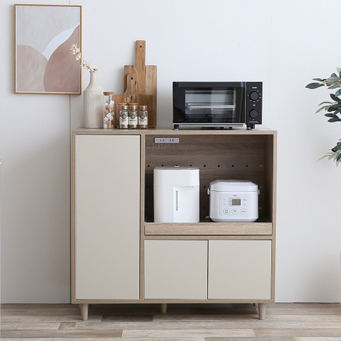 ヌーヴォー 食器棚 サイズ90-90 収納棚 鏡面メラミン仕様 背面化粧