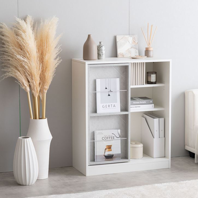 ラック 棚 木製 韓国 おしゃれ 本棚 a4 扉付き スライド 白 ブック