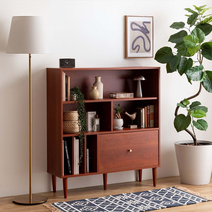 本棚 薄型 幅100 a4 ブラウン おしゃれ キャビネット 木製 引き出し