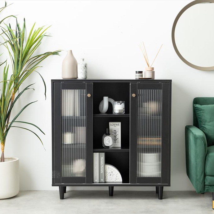 キャビネット ガラス 幅80 奥行き30 白 黒 おしゃれ サイドボード 脚