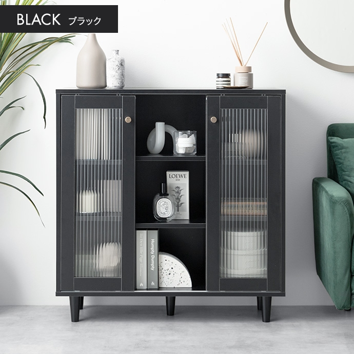 キャビネット ガラス 幅80 奥行き30 白 黒 おしゃれ サイドボード 脚
