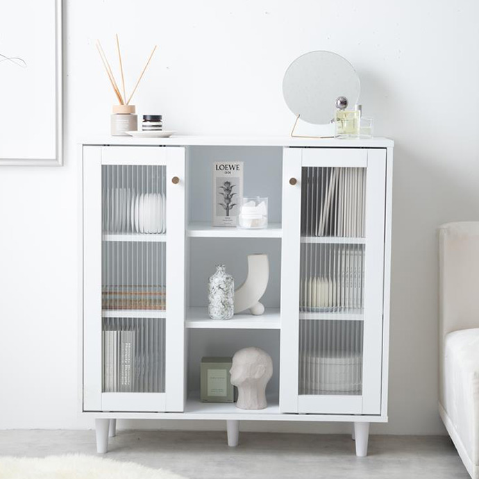 キャビネット ガラス 幅80 奥行き30 白 黒 おしゃれ サイドボード 脚