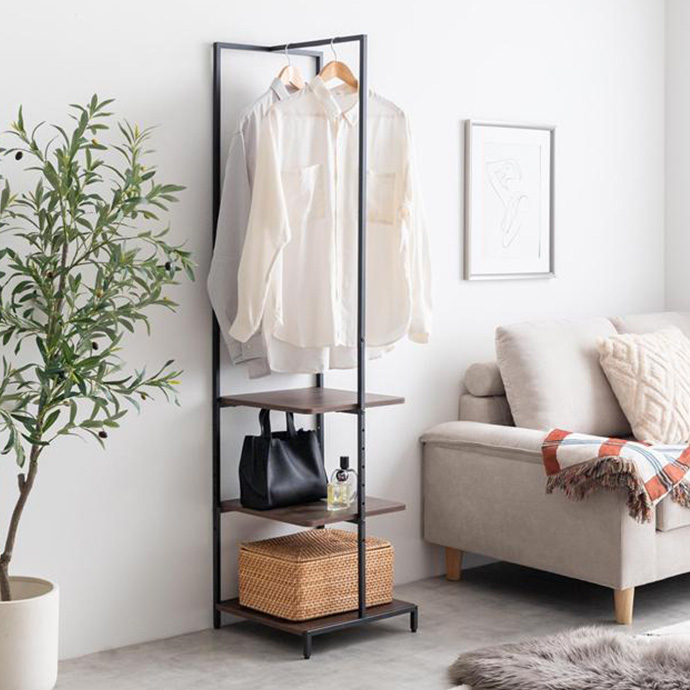 ハンガーラック スリム 40cm 棚付き 木製 スチール 北欧 おしゃれ