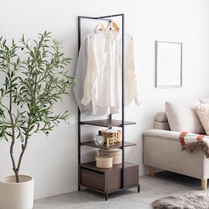 ハンガーラック スリム 40cm 引き出し 棚付き 木製 北欧 おしゃれ