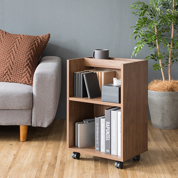 キャスター付きのおしゃれなナチュラル本棚 2段