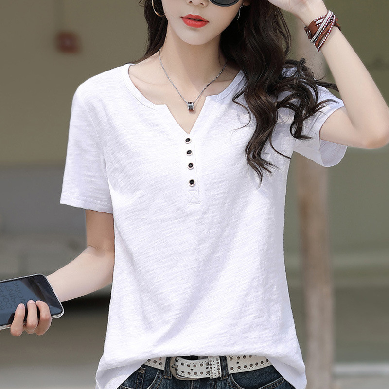 Tシャツ レディース 半袖 春夏 トップス 体型カバー 一部即納 カットソー Vネック ハーフスリーブ カジュアル ブラウン ゆったり  送料無料