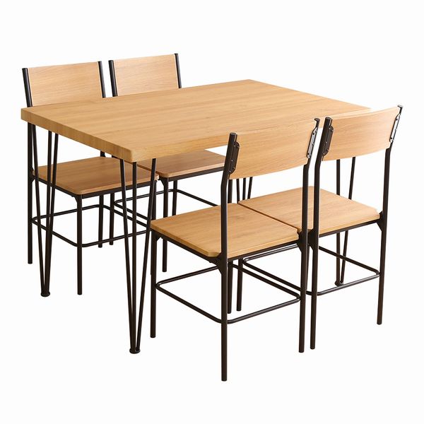 ヴィンテージ長方形ダイニング5点セット 110cm幅テーブル 椅子×4 コンパクト 木目調 シャビーオーク ウォールナット |  | 01