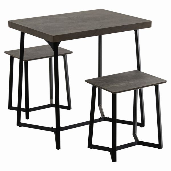 大理石調ダイニング3点セット 大理石柄の天板で高級感 憧れ 長方形 2人用 ワークデスクにも グレー ホワイト |  | 01