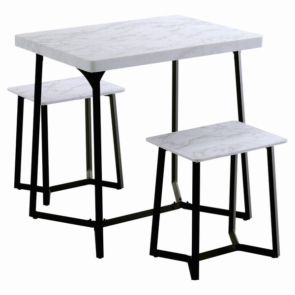 大理石調ダイニング3点セット 大理石柄の天板で高級感 憧れ 長方形 2人用 ワークデスクにも グレー ホワイト |  | 02