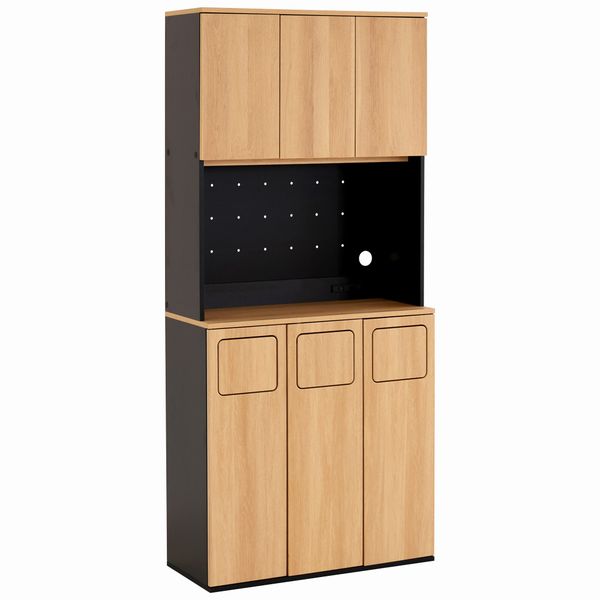 ヴィンテージごみ箱一体型食器棚 ごみ箱3つタイプ 幅80cm コンセント付き 可動棚 木目調 シャビーオーク ウォールナット |  | 01
