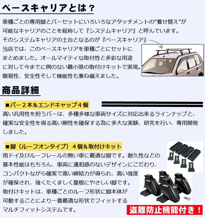 三菱 RVR GA3W(ルーフレール無車専用) 平成22年2月〜 ベースキャリア