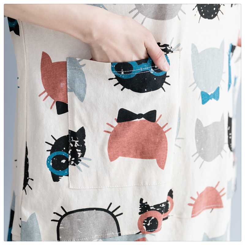 大きいサイズ レディース チュニック 猫 モグラ柄プリント 裾配色切替 