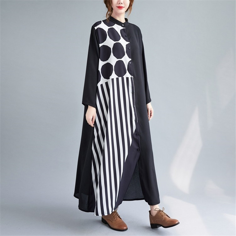 シャツワンピース レディース ロングワンピ 長袖 秋冬 マキシ丈