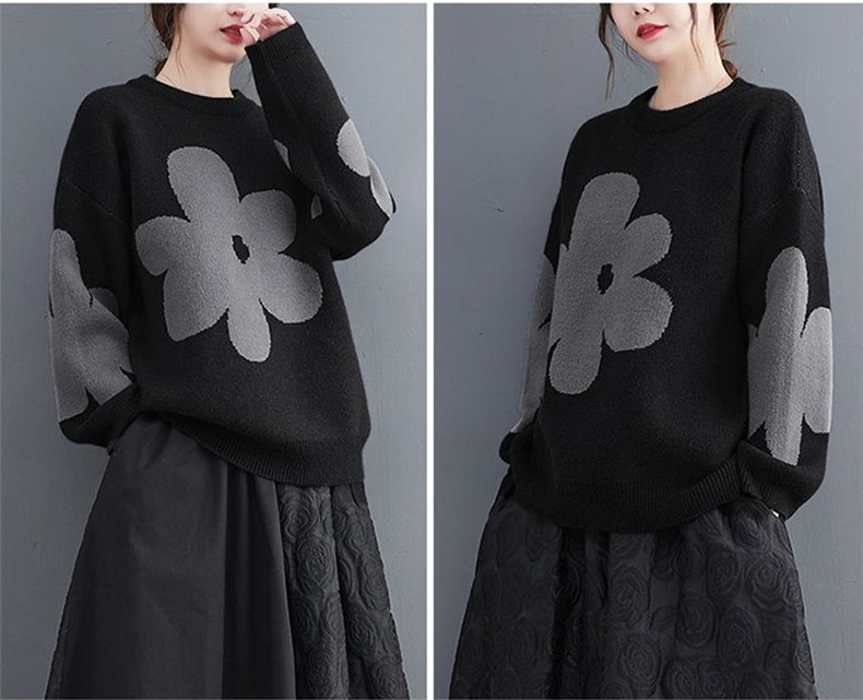 秋冬新作 ニット セーター レディース トップス 長袖 花柄 お洒落 自然