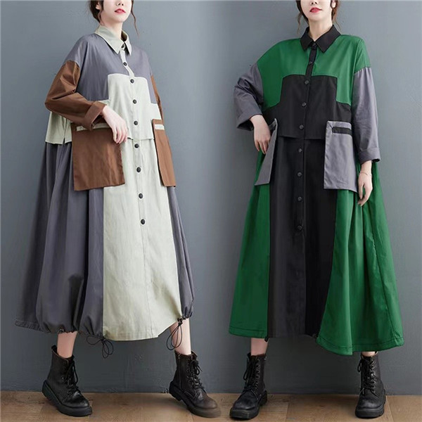 ロングシャツワンピース レディース 秋冬 さりげなく体型カバー ロング