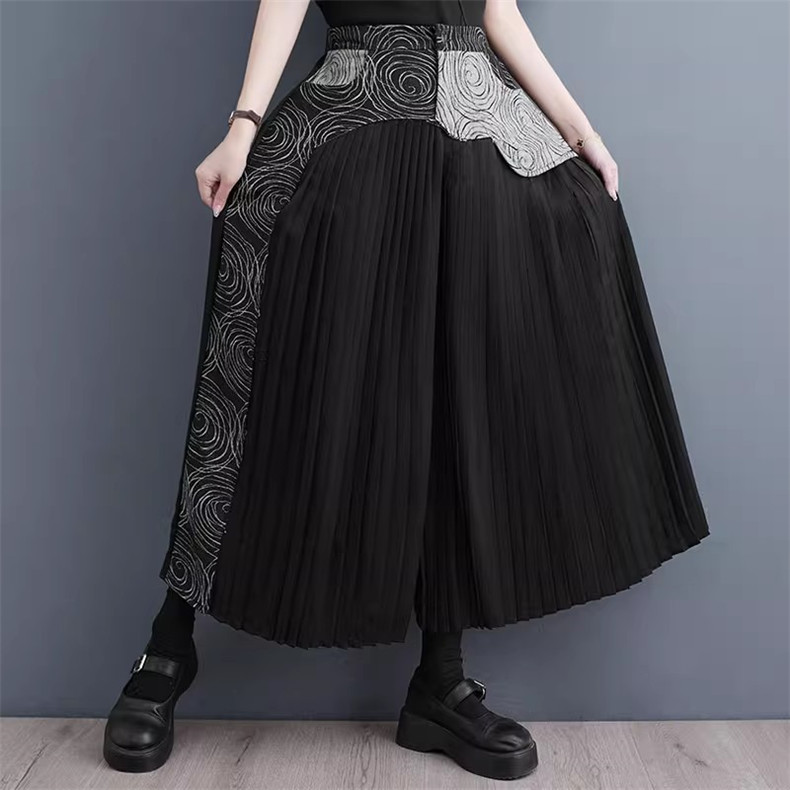 春夏パンツ レディース ボトムス プリーツ ワイドパンツ 異素材