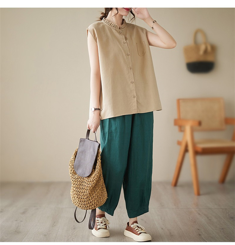 ノースリーブ シャツ 夏 レディース 薄手 前開き ボタン留め 綿