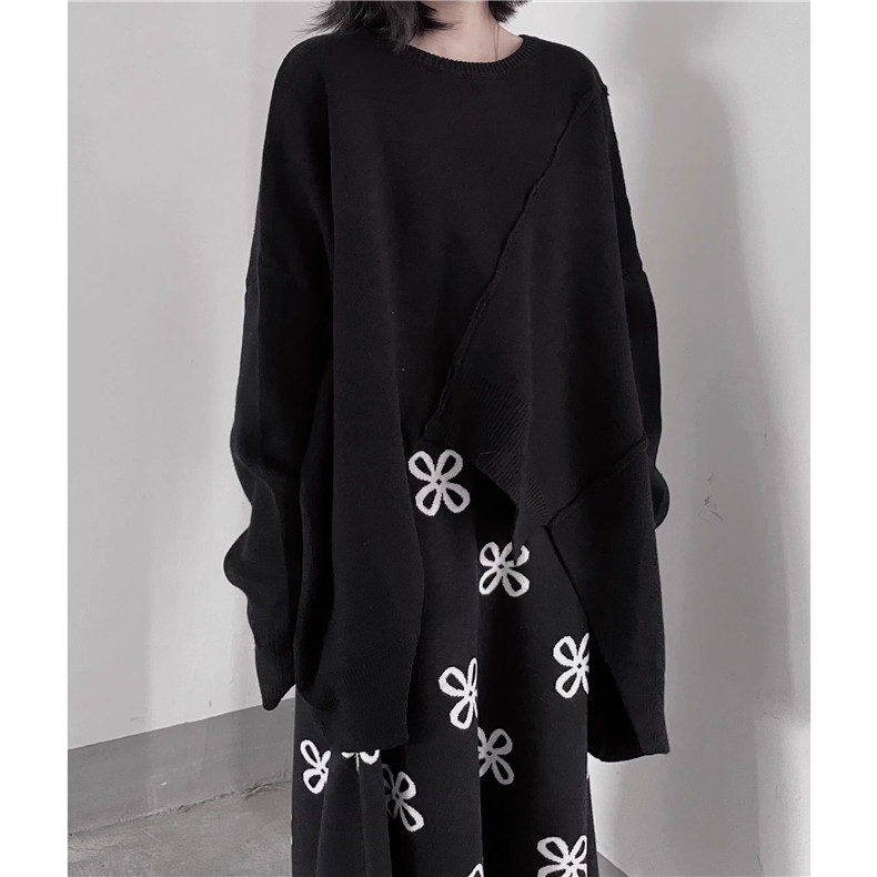 ニット トップス レディース 秋服 セーター プルオーバー 長袖  オーバーサイズ  自然に体型カバー ワイドシルエット 不規則 リラクシーな着心地  大 ニット トップス レディース 秋服 セーター プルオーバー 長袖