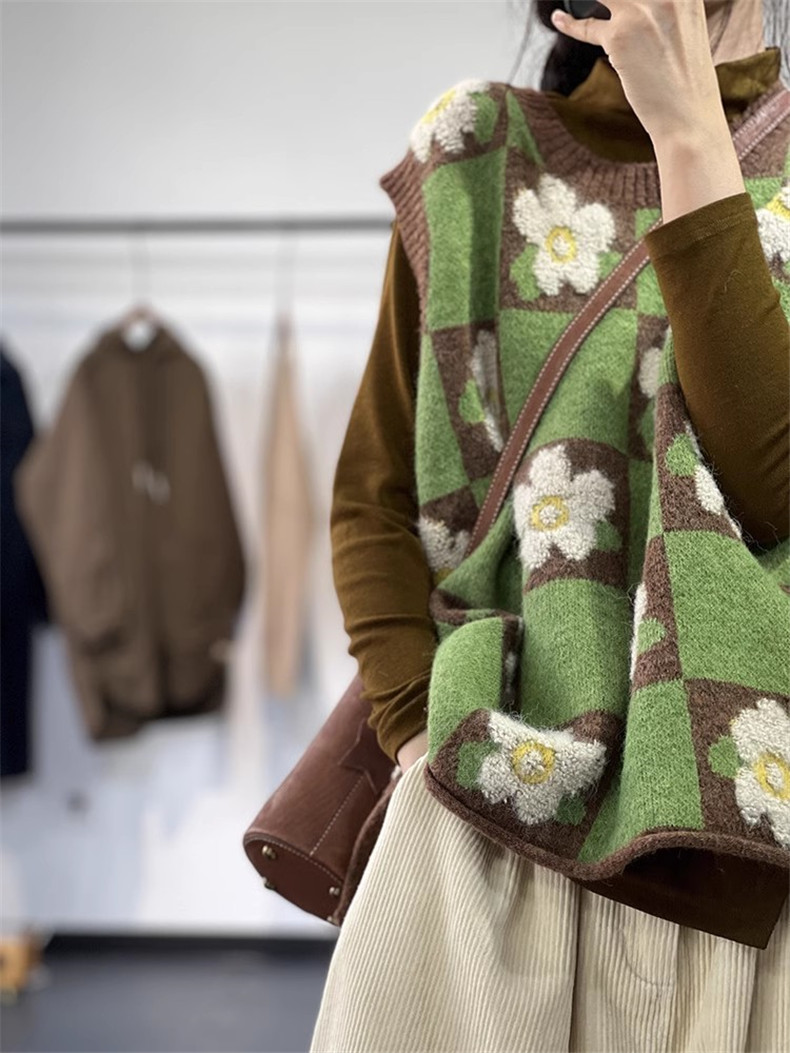 秋冬ベスト レディース トップス ニット プルオーバー 花柄 ワイドベスト 女性らしく美しく見せてくれる トレンドのゆるシルエット 旬のコーデに 秋冬ベスト レディース トップス ニット プルオーバー 花柄