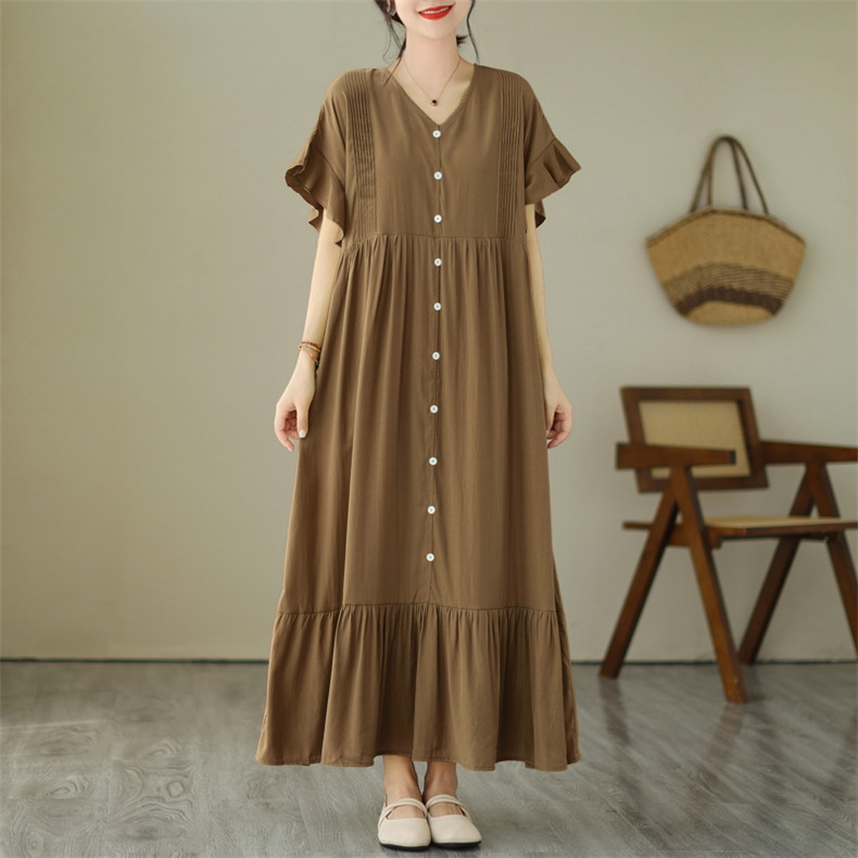 安心追跡【COAST】Lisa Tan タイウエストシャツワンピース シャツワンピース レディース マキシ丈 半袖 Vネック ゆったり