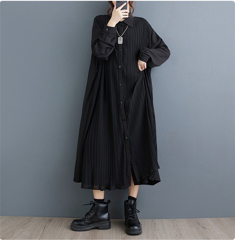 シャツワンピース レディース 秋服 ワンピース ロング丈 長袖 体型