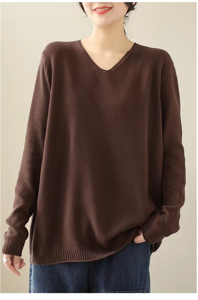 ニット 薄め レディース トップス 秋服 セーター 長袖 Vネック 綿