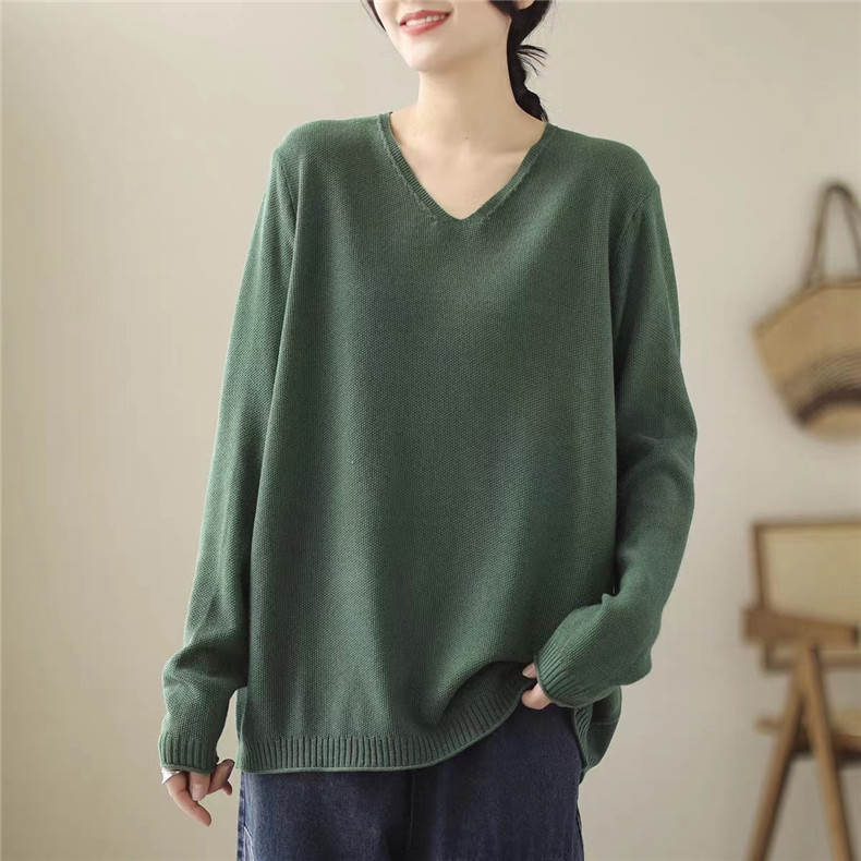 ニット 薄め レディース トップス 秋服 セーター 長袖 Vネック 綿