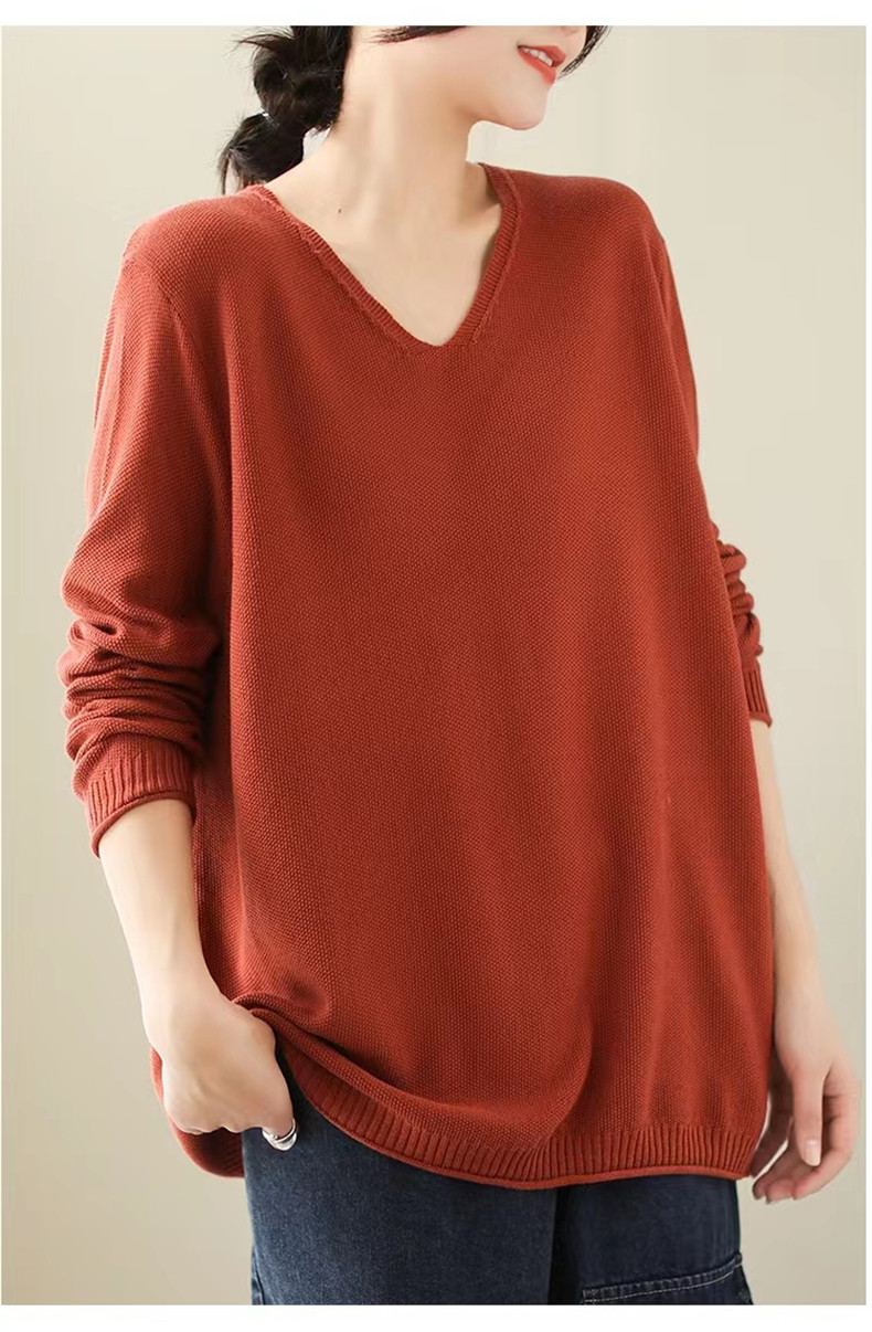 ニット 薄め レディース トップス 秋服 セーター 長袖 Vネック 綿