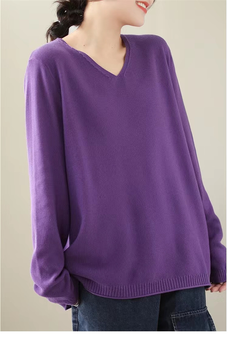 ニット 薄め レディース トップス 秋服 セーター 長袖 Vネック 綿