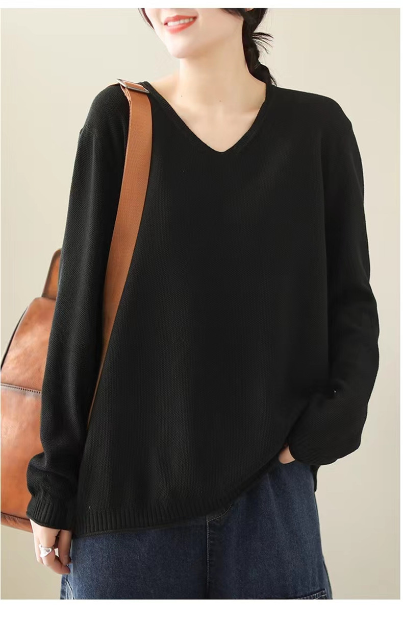 ニット 薄め レディース トップス 秋服 セーター 長袖 Vネック 綿