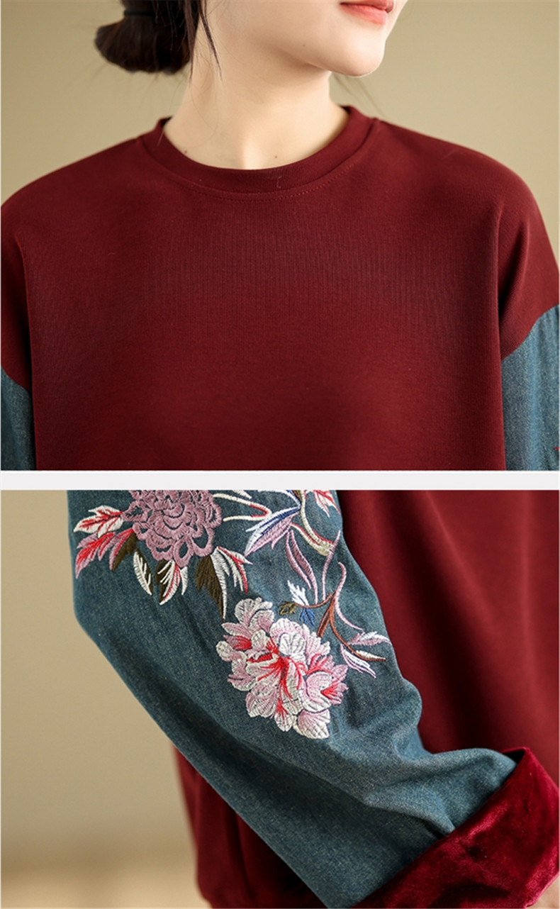 秋トップス スウェット レディース 長袖 トレーナー 刺繍 クルー