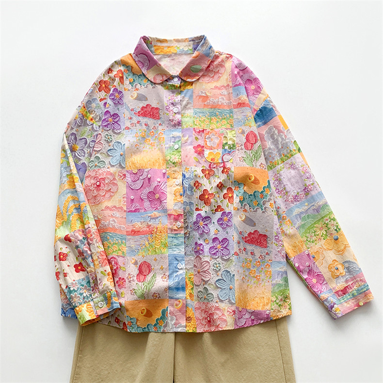 45rpm コットン100％ 総柄 長袖ブラウス シャツ 花柄 長袖シャツ トップス 花柄 大きいサイズ レディース 春夏ブラウス