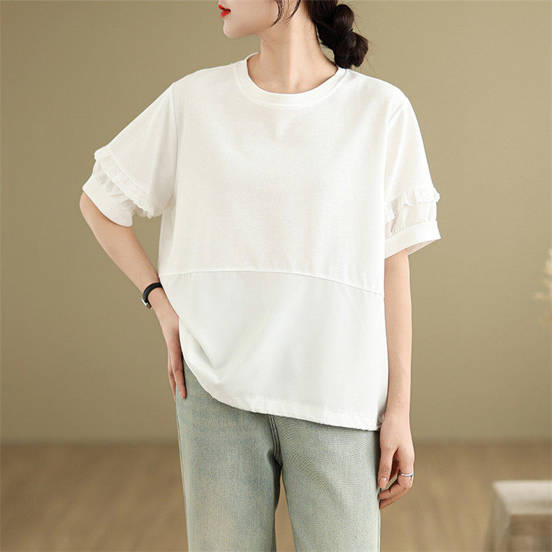 Tシャツ レディース トップス 綿 コットン 裾絞り 体型カバー 半袖