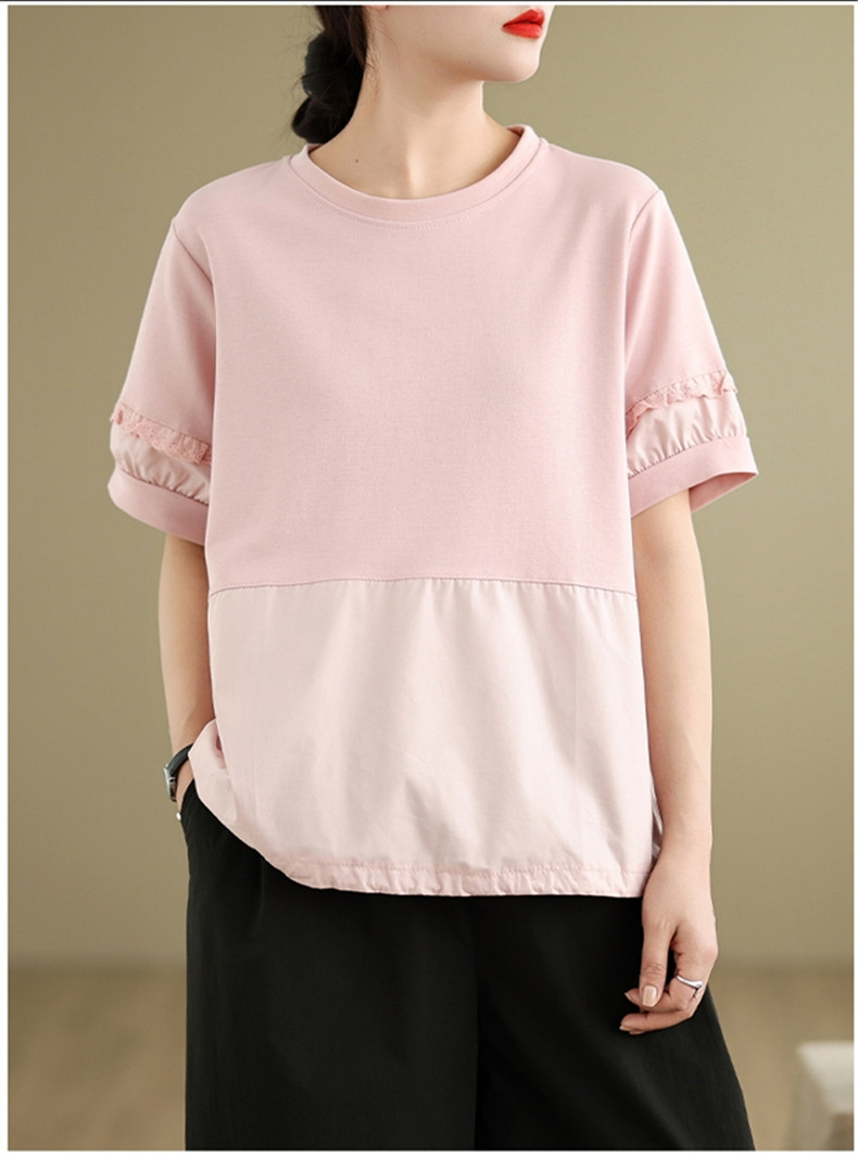Tシャツ レディース トップス 綿 コットン 裾絞り 体型カバー 半袖