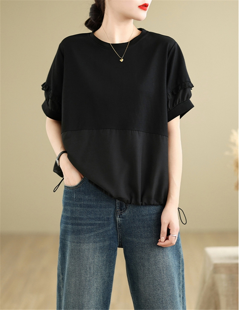 Tシャツ レディース トップス 綿 コットン 裾絞り 体型カバー 半袖