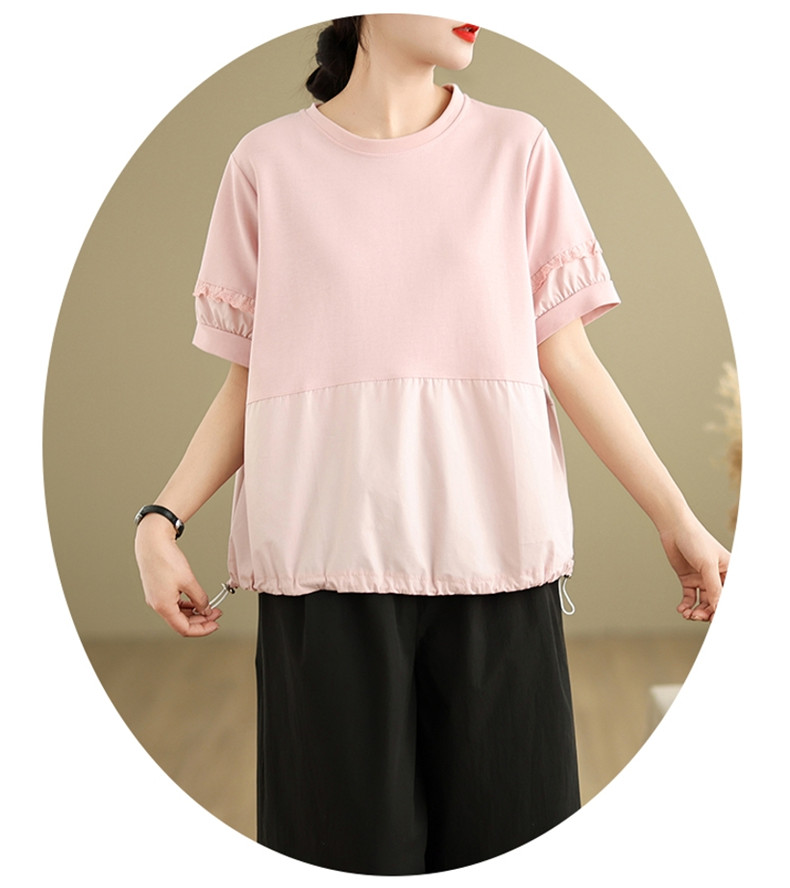 Tシャツ レディース トップス 綿 コットン 裾絞り 体型カバー 半袖