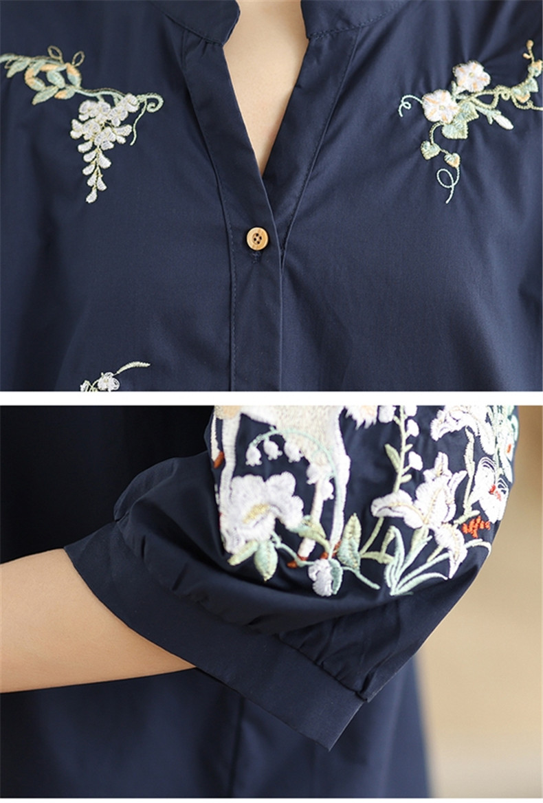 刺繍シャツ レディース 夏トップス 七分袖 ゆったりシルエット