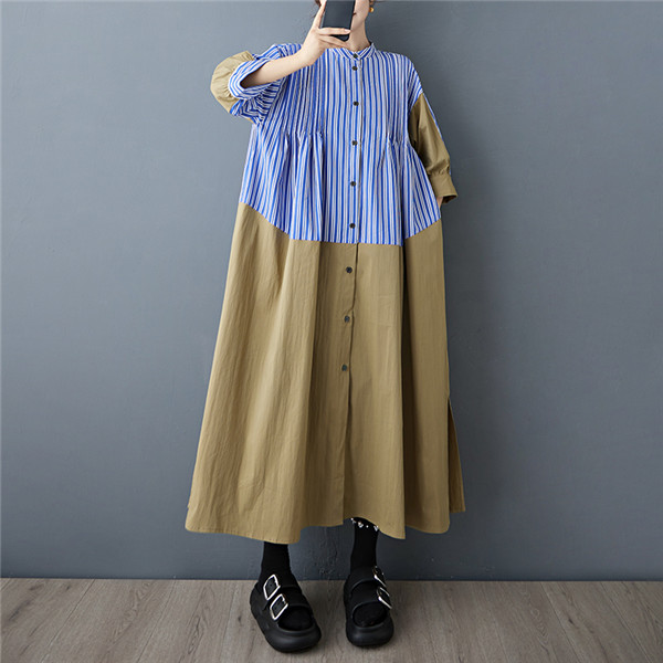 シャツワンピース レディース バンドカラー ロングワンピ 大人MUSE