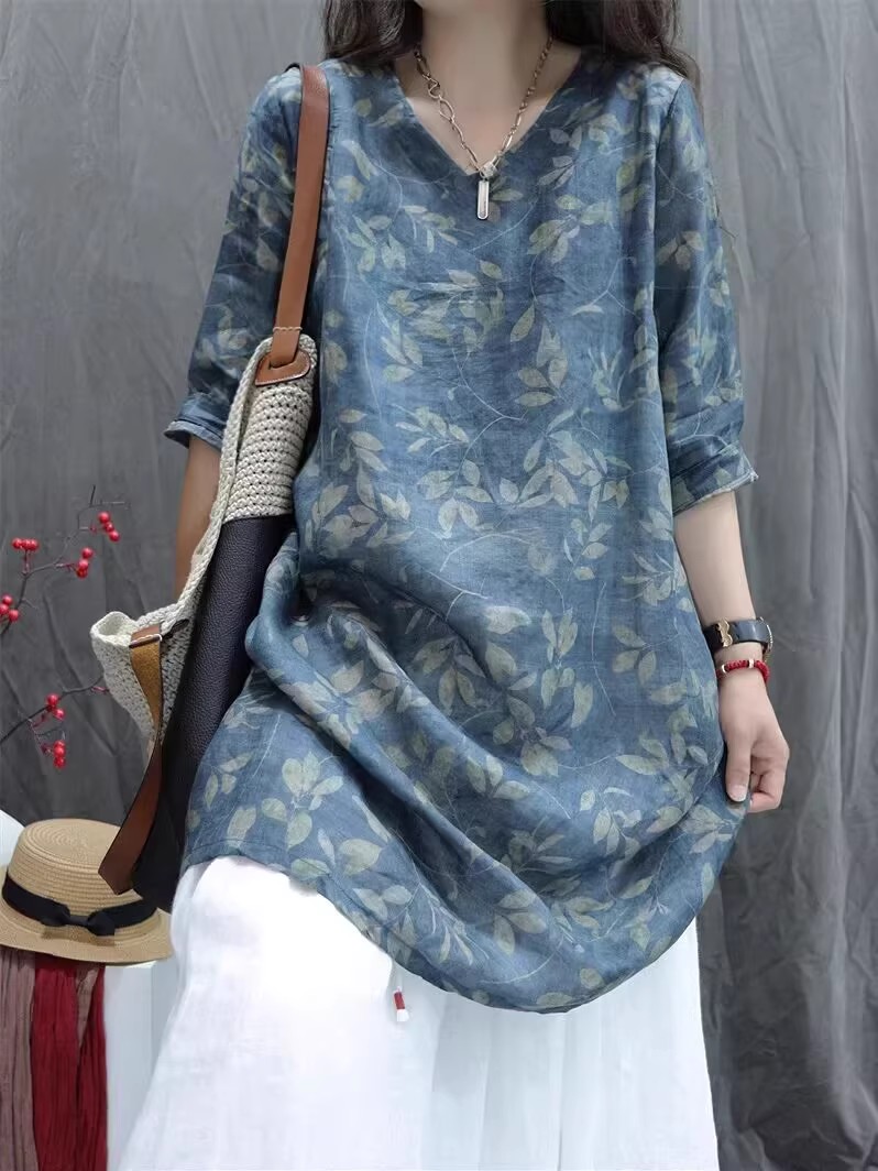 ブラウス 花柄 レディース ロング丈 チュニック トップス ロングシャツ 